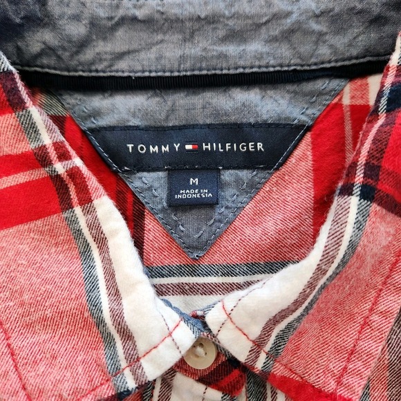 Tommy Hilfiger Popover Red Plaid Women Medium Roll-Tab Long Sleeve Button Down - Picture 5 of 10